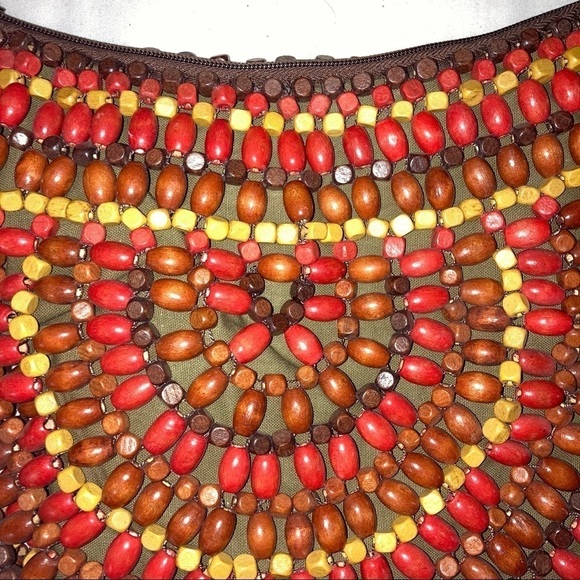Coachella Wooden Beaded Boho Purse Red Tan Brown Bohemian Festival Women’s Bag - Picture 2 of 6